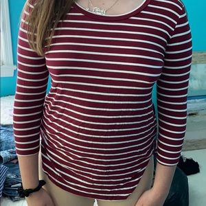 Red and White quarter long sleeve shirt